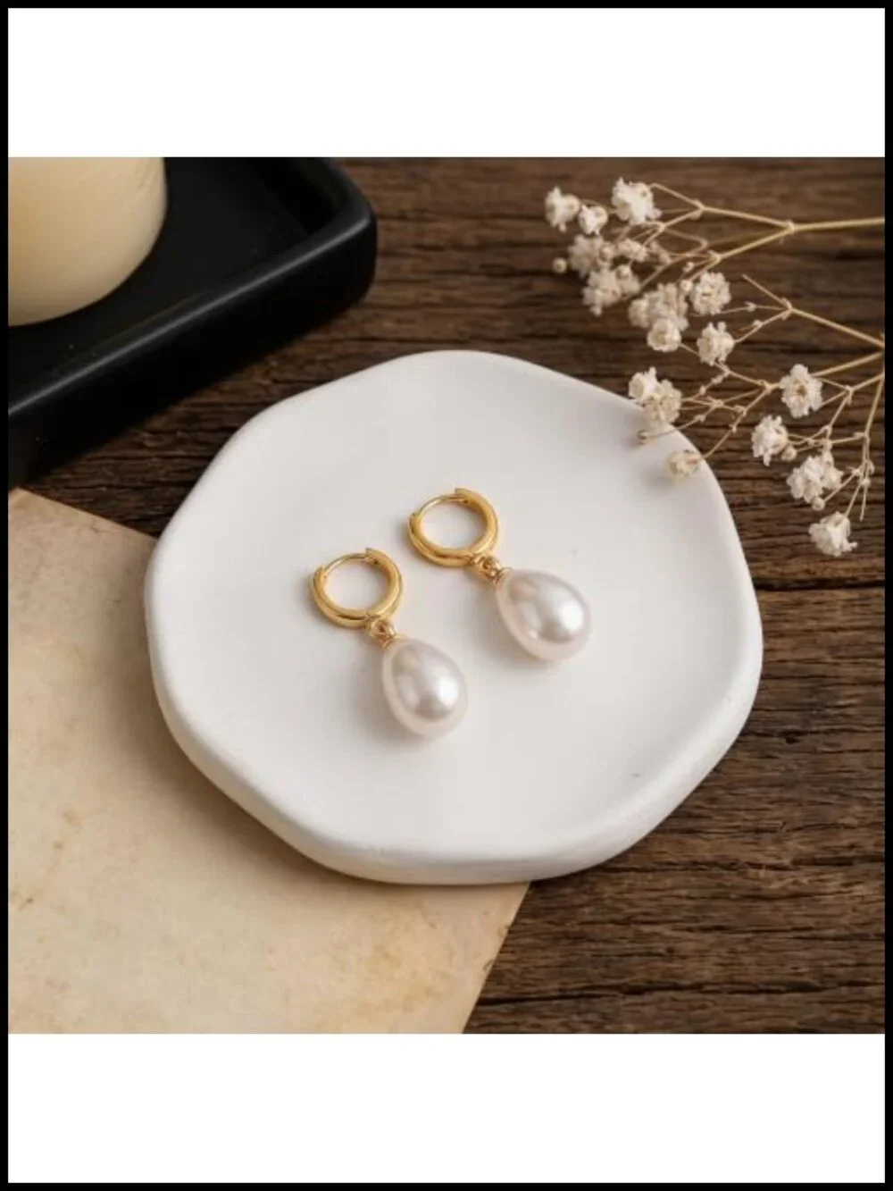 Gold Plated Pearl Drop Huggie Hoop Earrings Dainty Dangle Bridal Jewelry Gift